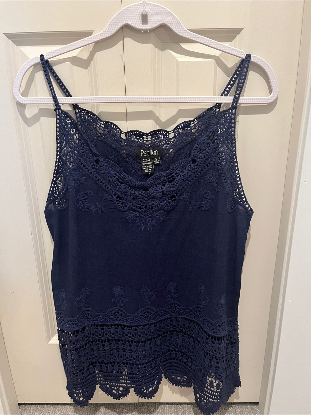 Papillon Blanc Navy Crochet & Lace Trim Camisole